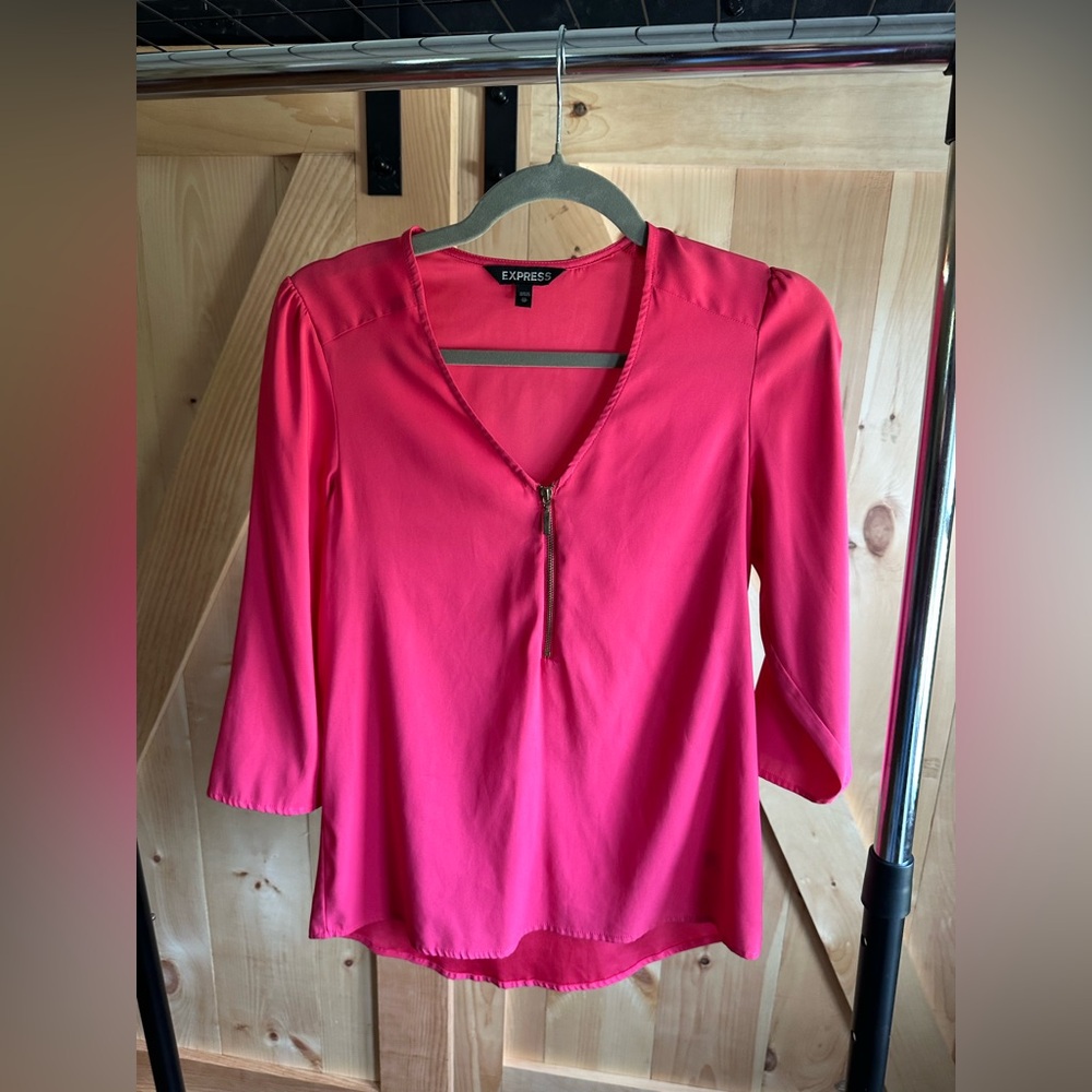 Express Women's Hot Pink V-Neck Blouse